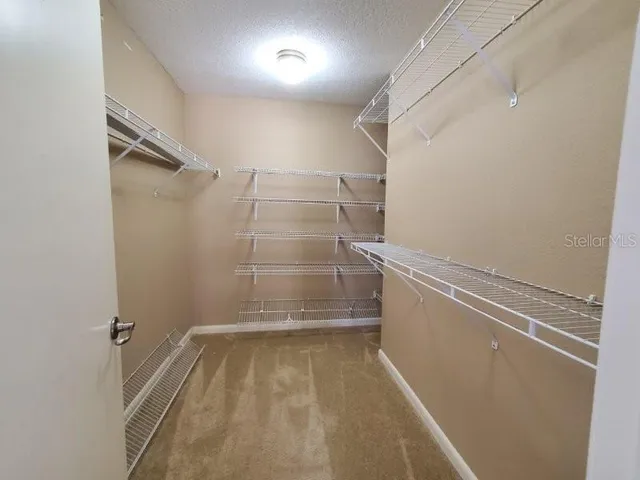 a view of walk in closet with empty racks