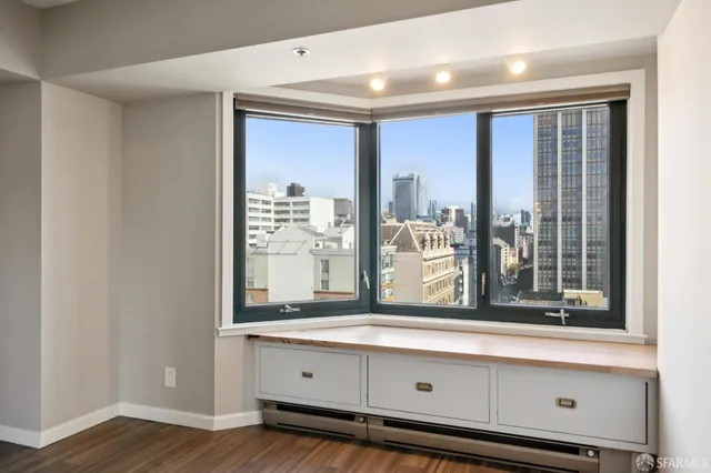 a view of a living room and bathroom