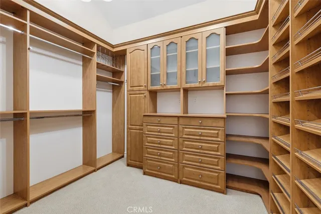 a view of walk in closet with empty racks