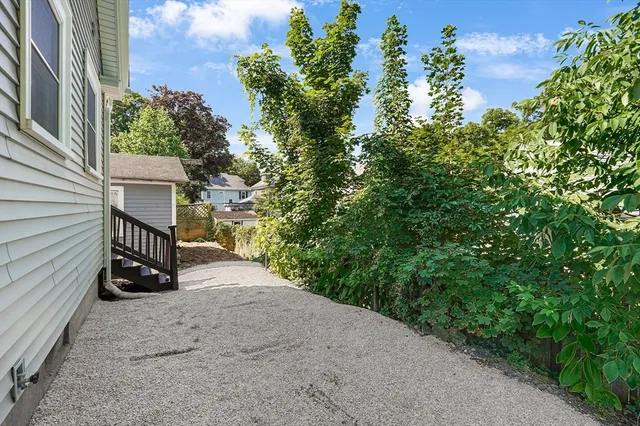 a view of a terrace with a garden