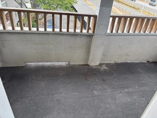 a view of wooden balcony