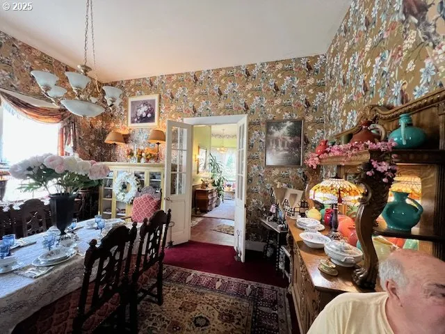 a view of a living room and dining room