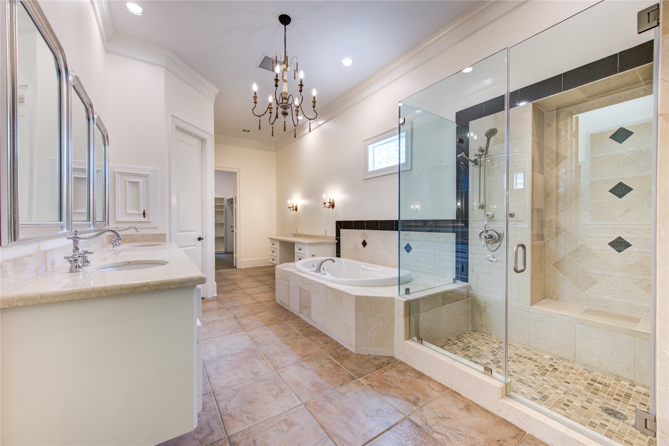 4615 Laurel Street Bellaire, TX 77401 - Photo 11 of 48 Primary bathroom has double sinks, jetted soaking tub, separate shower, custom vanity, private commode room and 2 closets.