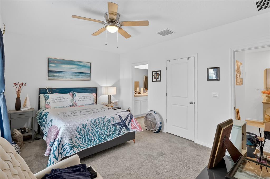 16632 Grotto Steam Place Wimauma, FL 33598 - Photo 12 of 42 a bedroom with a bed and a chandelier