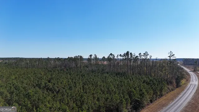 a view of a field of grass and trees