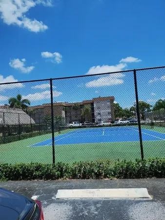 a view of a yard with potted plants