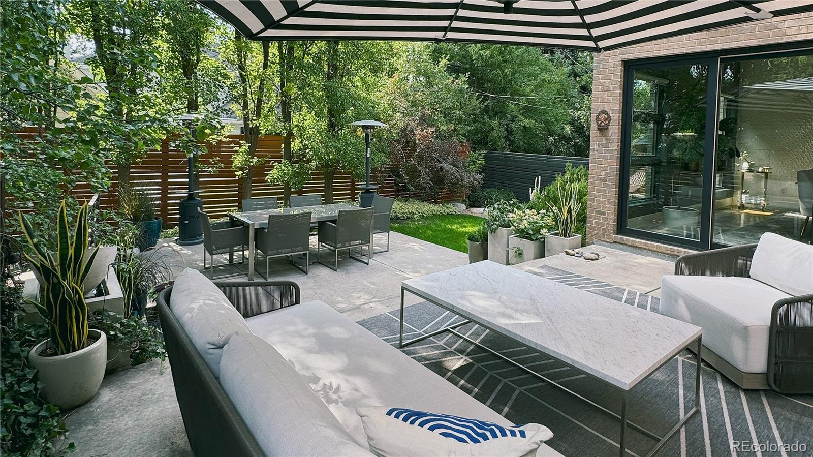421 Dexter Street Denver, CO 80220 - Photo 35 of 36 a view of a patio with table and chairs and potted plants