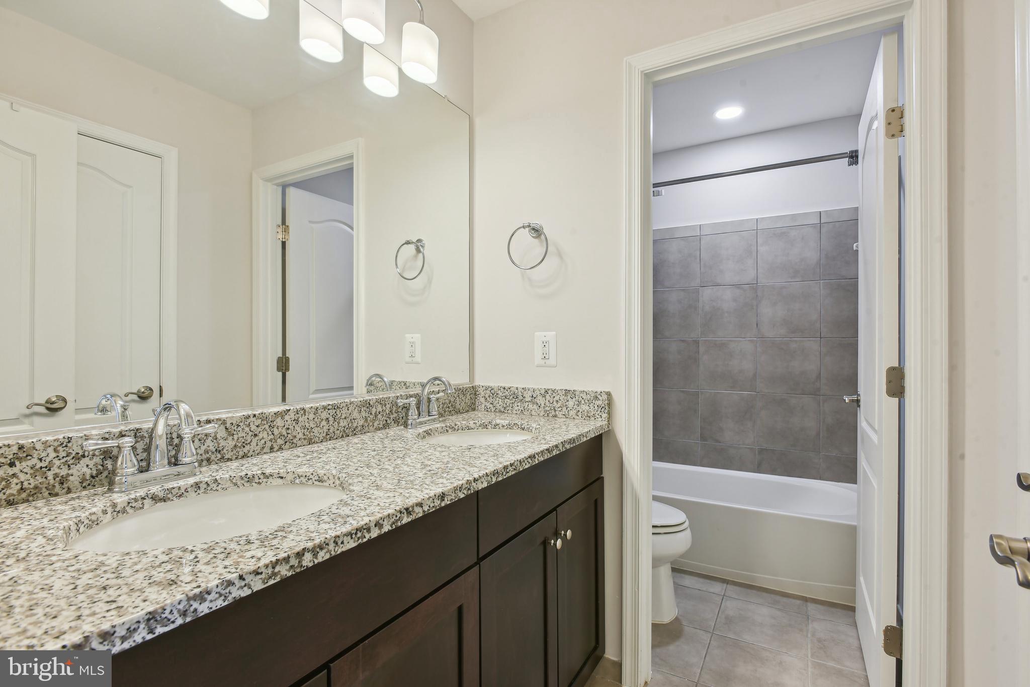 22652 Gray Falcon Square Ashburn, VA 20148 - Photo 19 of 24 a bathroom with a granite countertop sink mirror and a bath tub