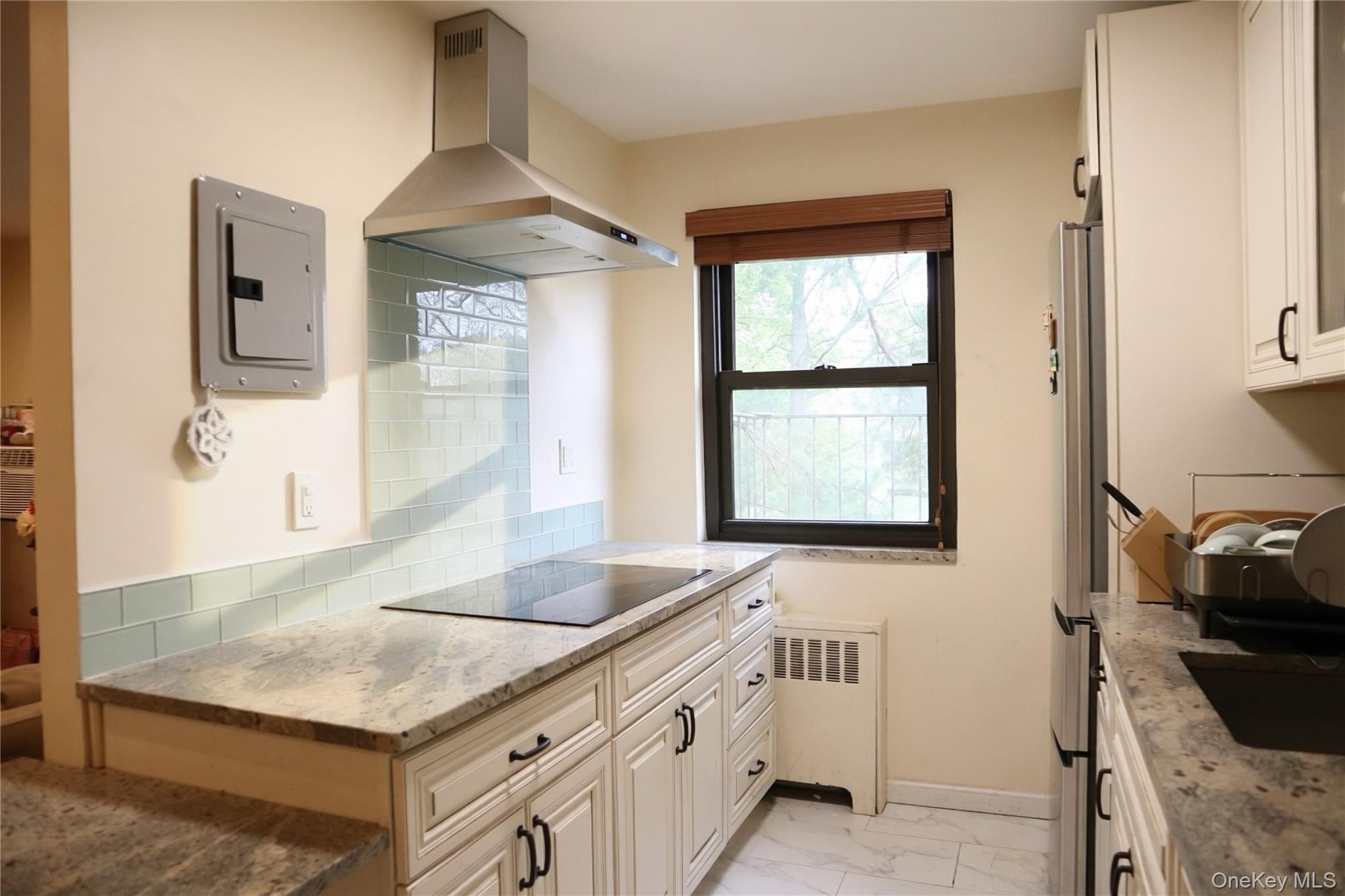 10 Terrace Circle, Unit 3B Great Neck, NY 11021 - Photo 3 of 8 a kitchen with stainless steel appliances granite countertop a stove a sink and a microwave