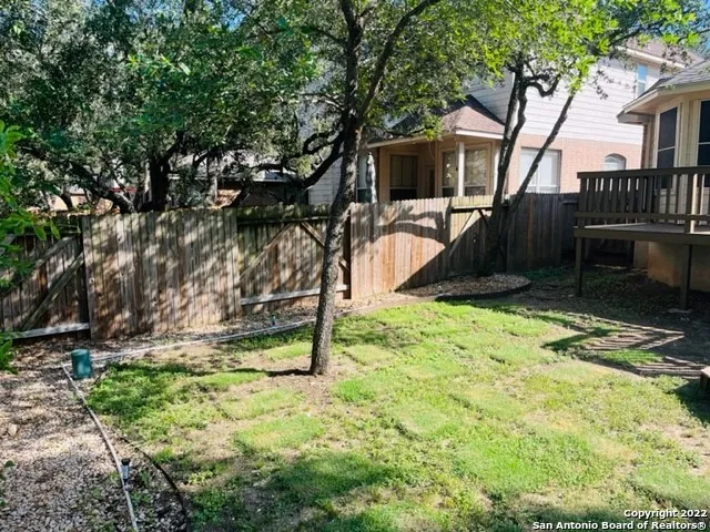 a view of a backyard with a tree