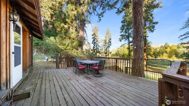 a deck view with a seating space