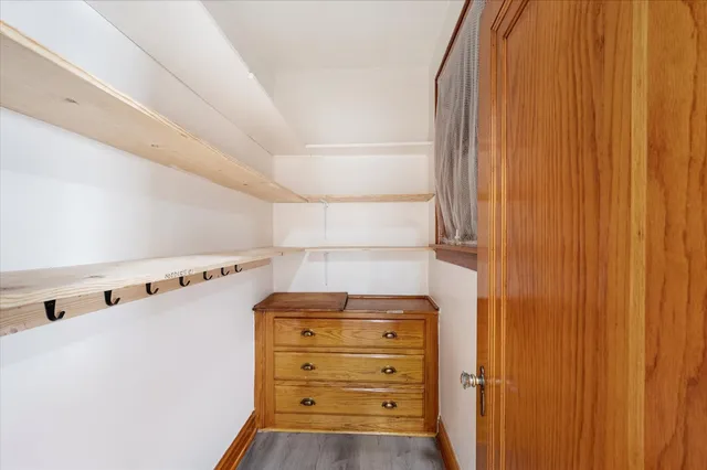 a view of walk in closet with empty racks