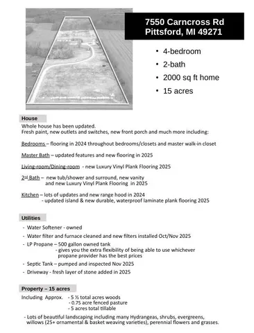 $259,000 | 7550 Carncross Road, Pittsford, MI 49271