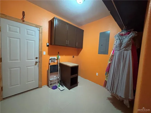 a storage room with furniture