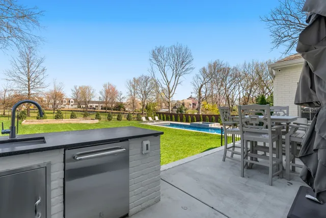 a view of a swimming pool and a yard