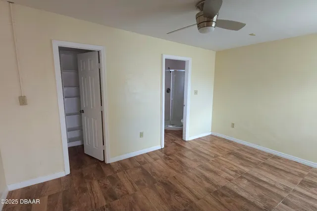 an empty room with a door