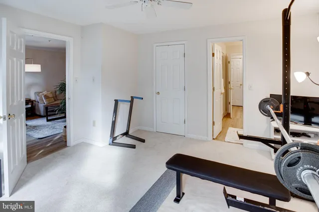 a view of a workspace with gym equipment