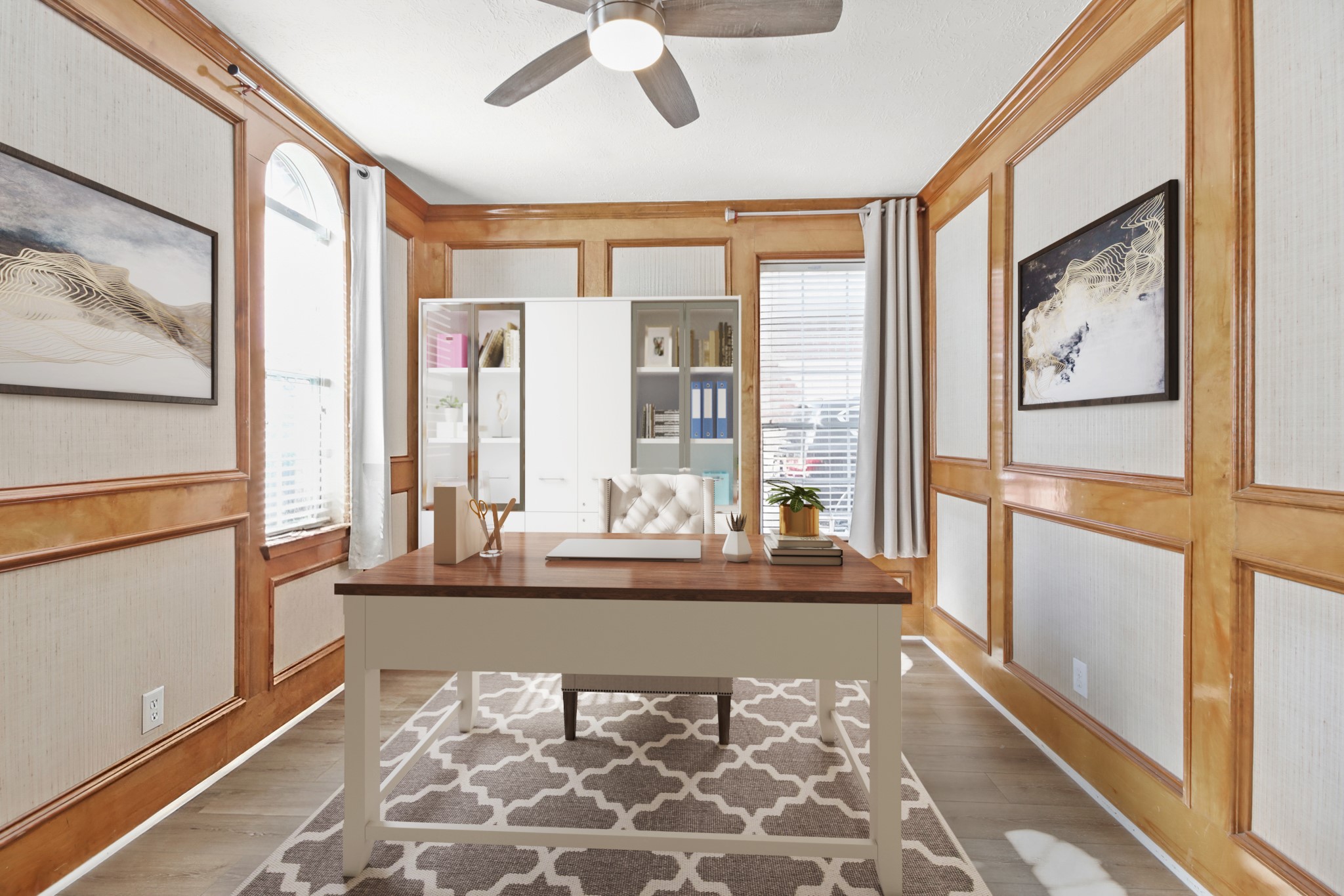 20514 Cannaberry Way Spring, TX 77388 - Photo 14 of 42 Virtually Staged: Private home office with elegant wall detailing and generous windows that fill the space with natural light. Ideal for remote work, studying, or a quiet creative retreat.