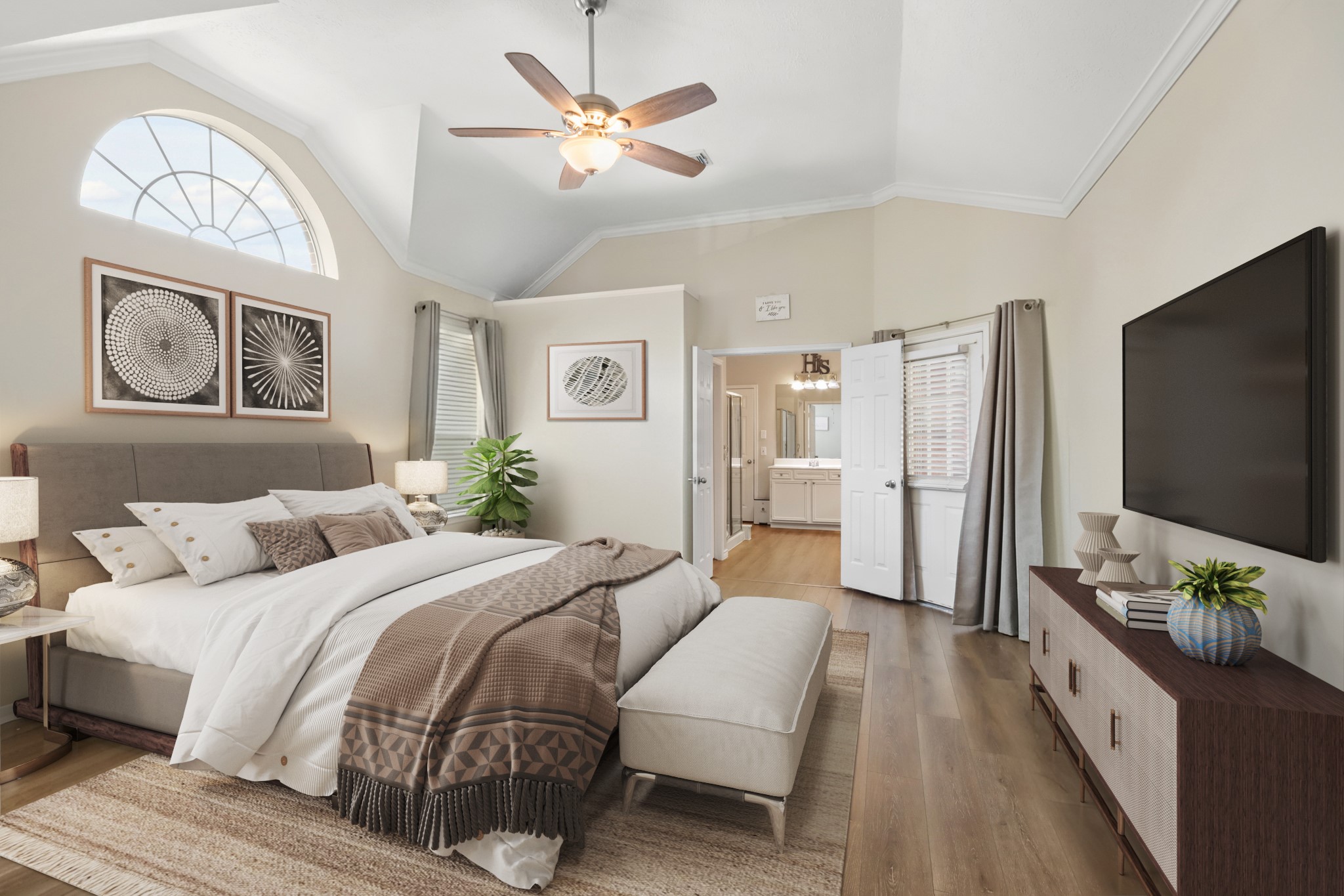 20514 Cannaberry Way Spring, TX 77388 - Photo 17 of 42 Virtually Staged: Serene primary retreat showcasing vaulted ceilings, warm natural light, and ample space for relaxation and privacy.