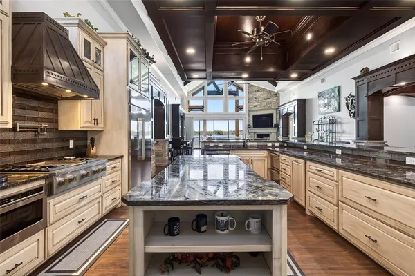 a kitchen with lots of counter top space