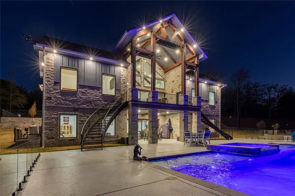 a view of a building with a tv