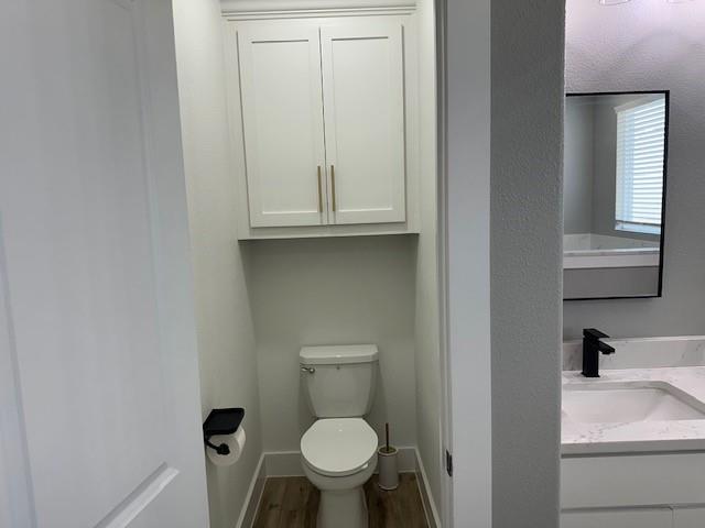 351 Mesa Ridge Decatur, TX 76234 - Photo 13 of 29 Bathroom with wood finished floors, vanity, and a textured wall