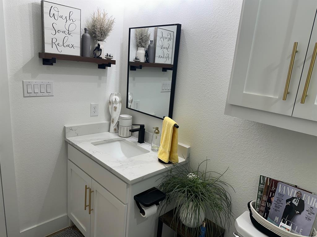 351 Mesa Ridge Decatur, TX 76234 - Photo 16 of 29 Half bathroom featuring a textured wall and vanity
