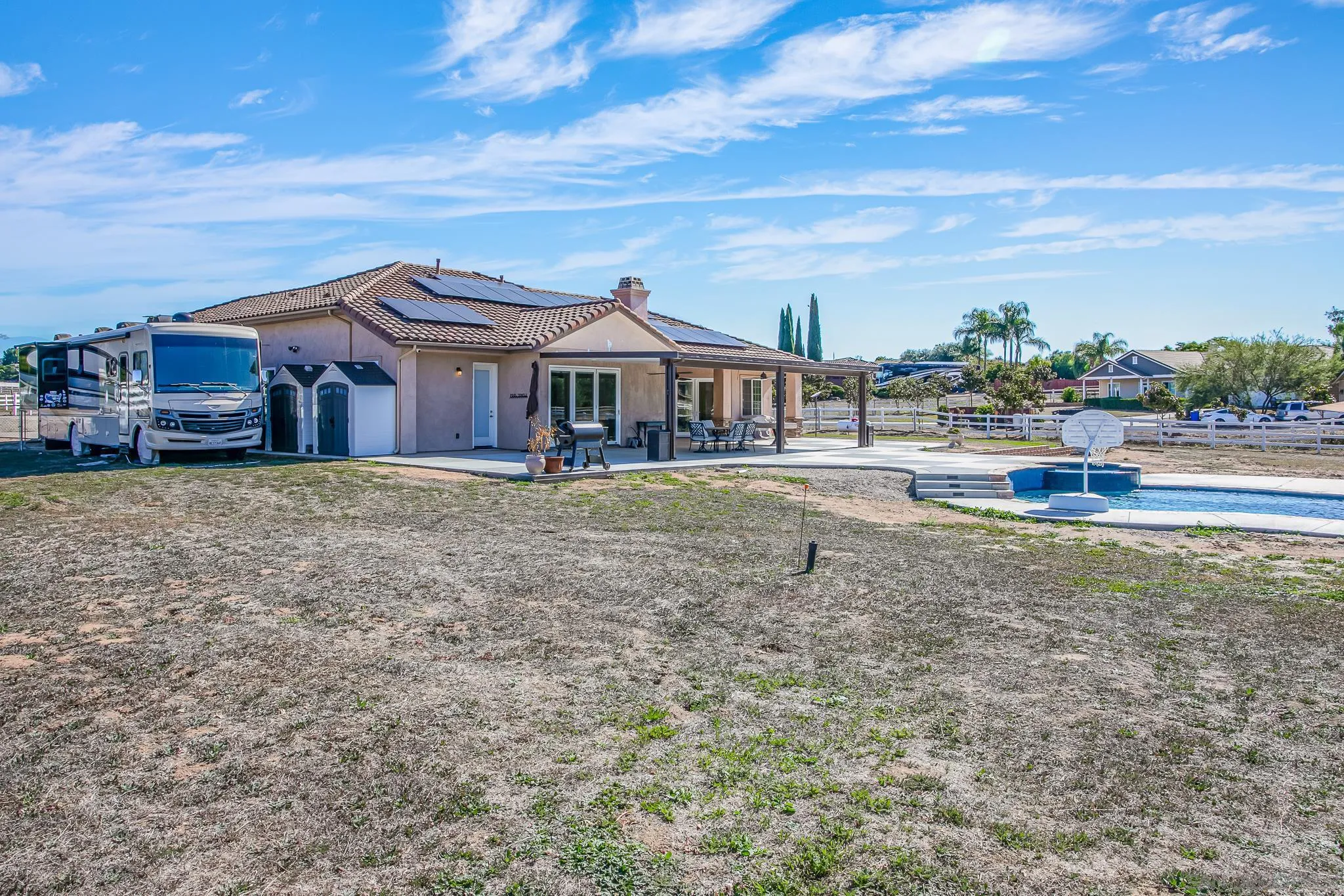 1090 Heritage Ranch Road Ramona, CA 92065 - Photo 36 of 49 a view of a big house with a big yard and large trees