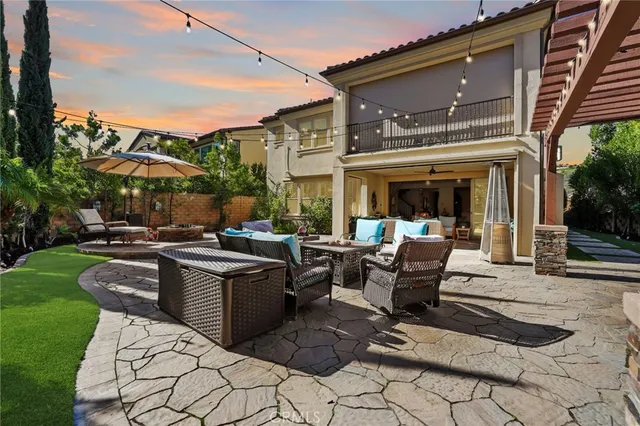 a view of a lake with a patio