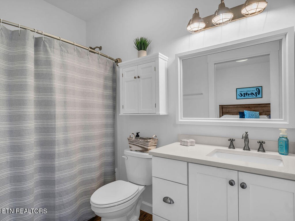 660 Mize Circle Seymour, TN 37865 - Photo 26 of 46 a bathroom with a sink a toilet a mirror and shower curtain