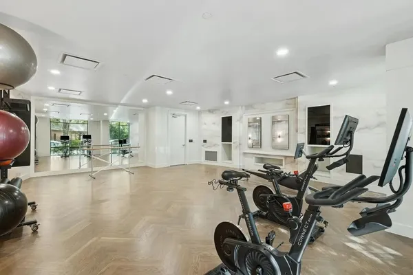 a view of a room with gym equipment