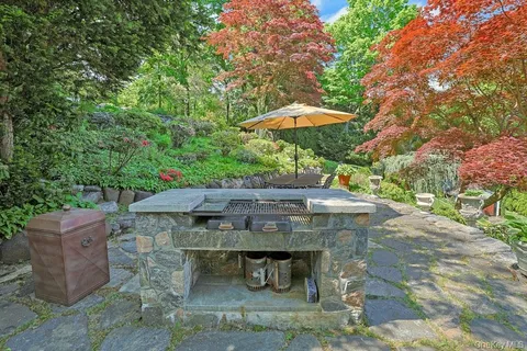an outdoor space with patio and furniture