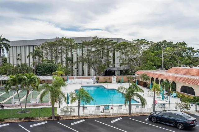 a view of a city from a patio