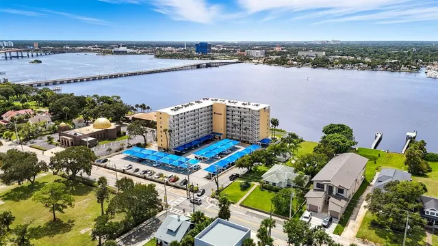 a view of a city and ocean view