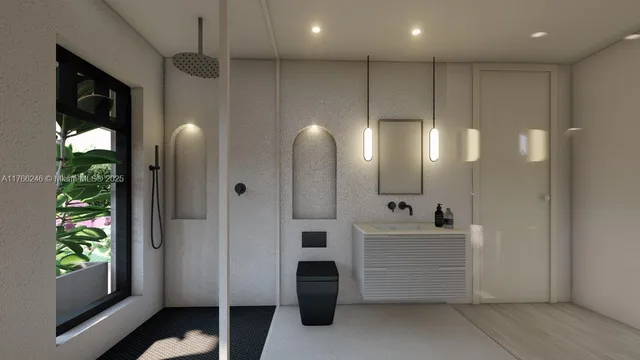 a bathroom with a bathtub and a sink