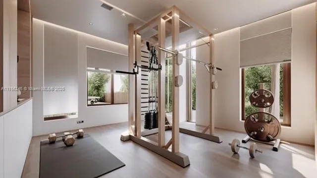 a view of a room with gym equipment