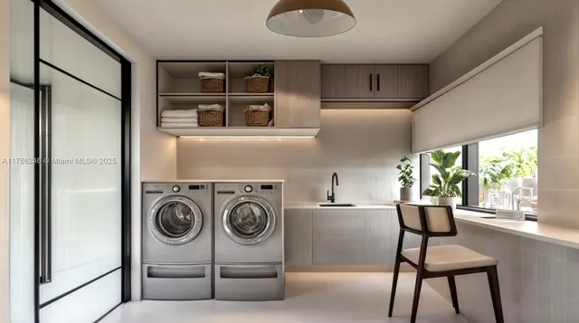 a storage room with washer and dryer