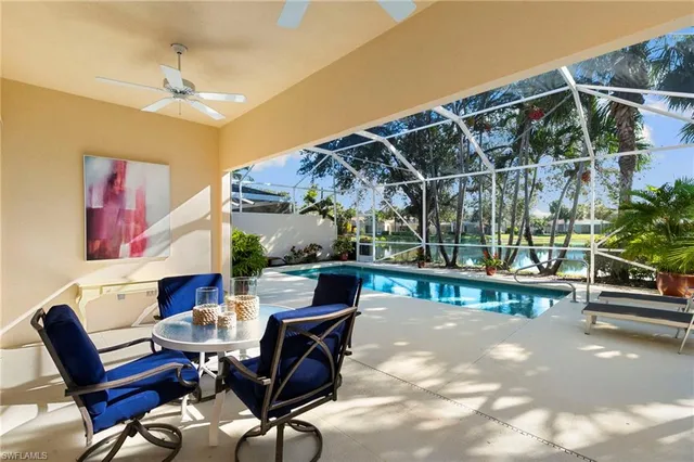 a view of a chairs and tables in patio