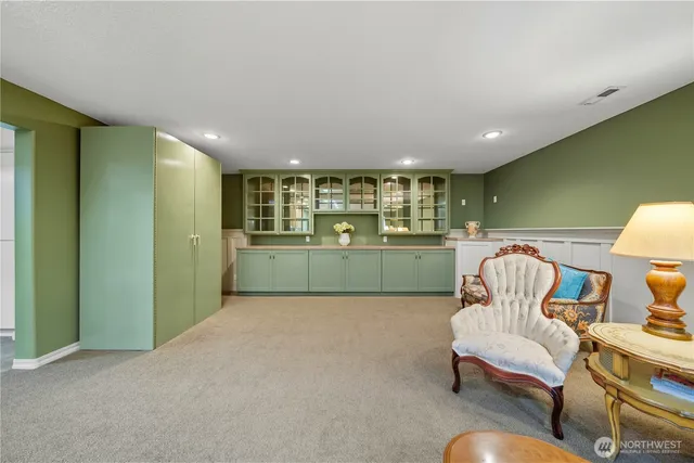 a view of a room with shelves