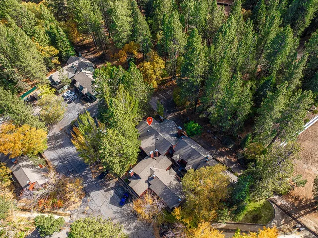 an aerial view of residential house with green space