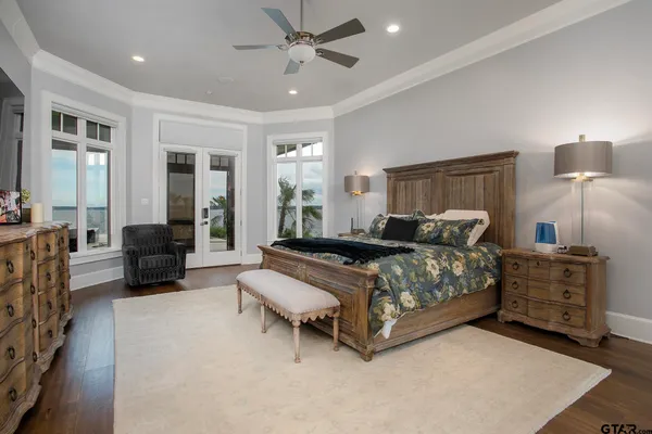a bedroom with a bed and furniture