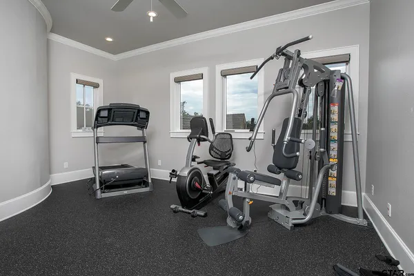 a view of a room with gym equipment