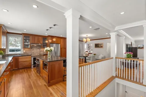 a view of a living room and dining room