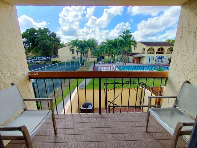 a view of a chairs and table in patio