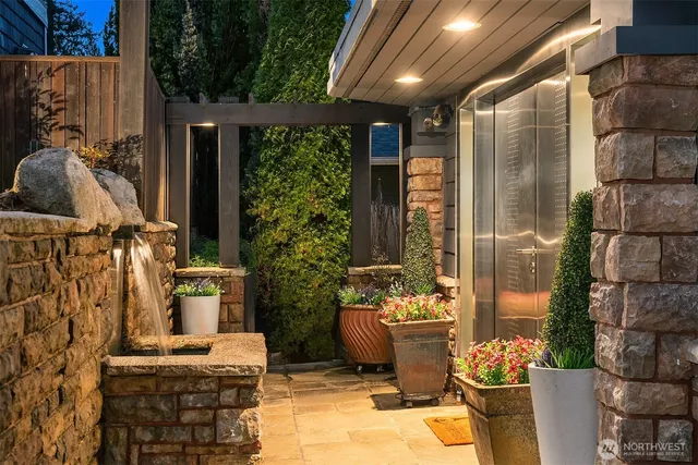 a view of a lake with lots of green space