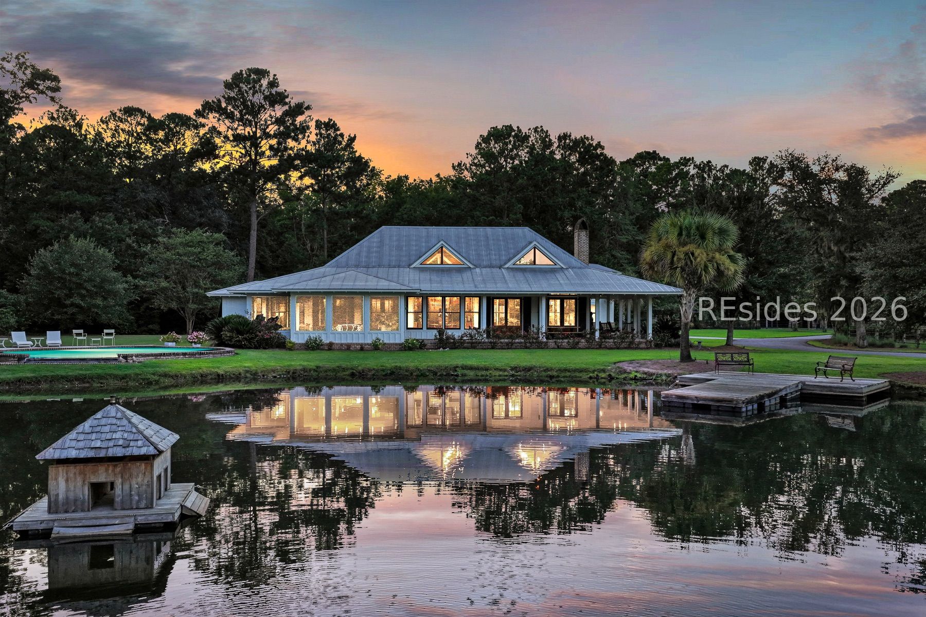 Riverside Ranch/Twilight/ Home across the lake