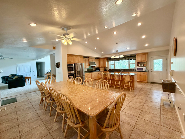 1133 Paris Canyon Road Paris, ID 83261 - Photo 14 of 75 Spacious and oversized open-concept kitchen and dining area featuring vaulted ceilings with recessed lighting
