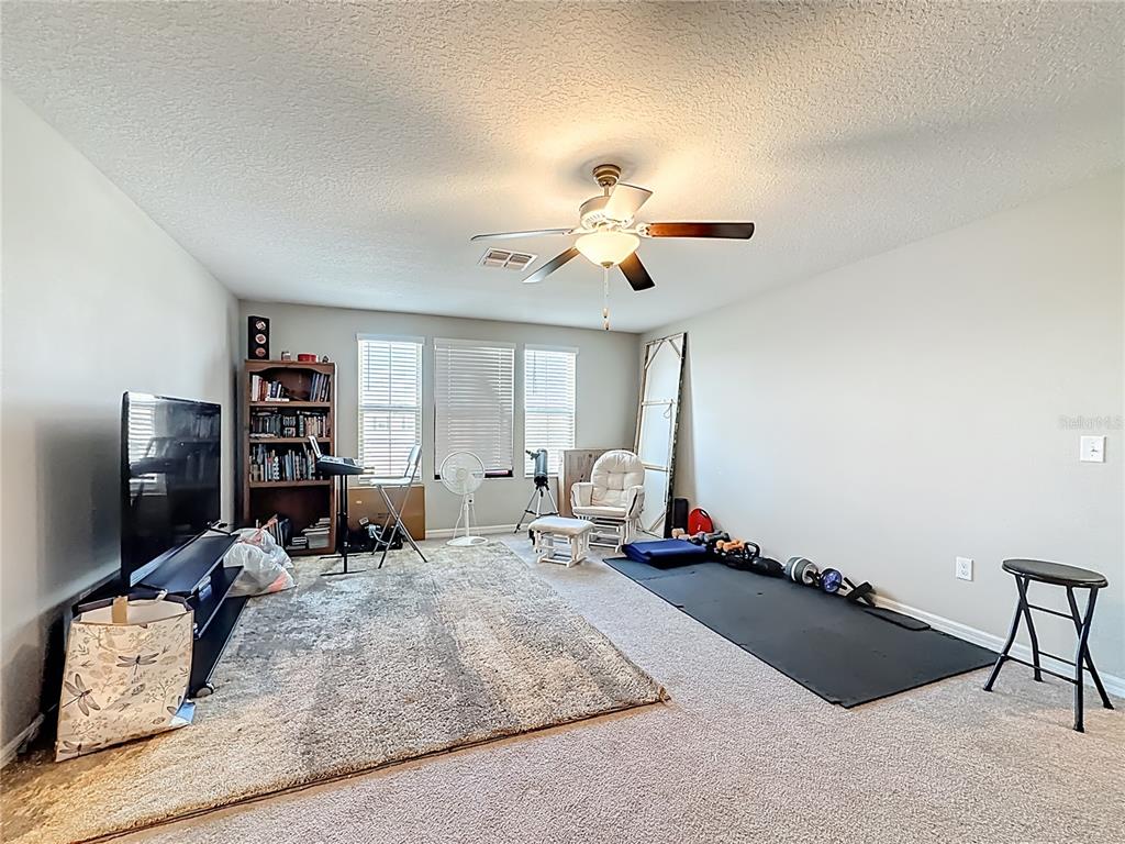 1511 Tiger Tooth Place Ruskin, FL 33570 - Photo 38 of 59 a living room with furniture gym equipment and a flat screen tv