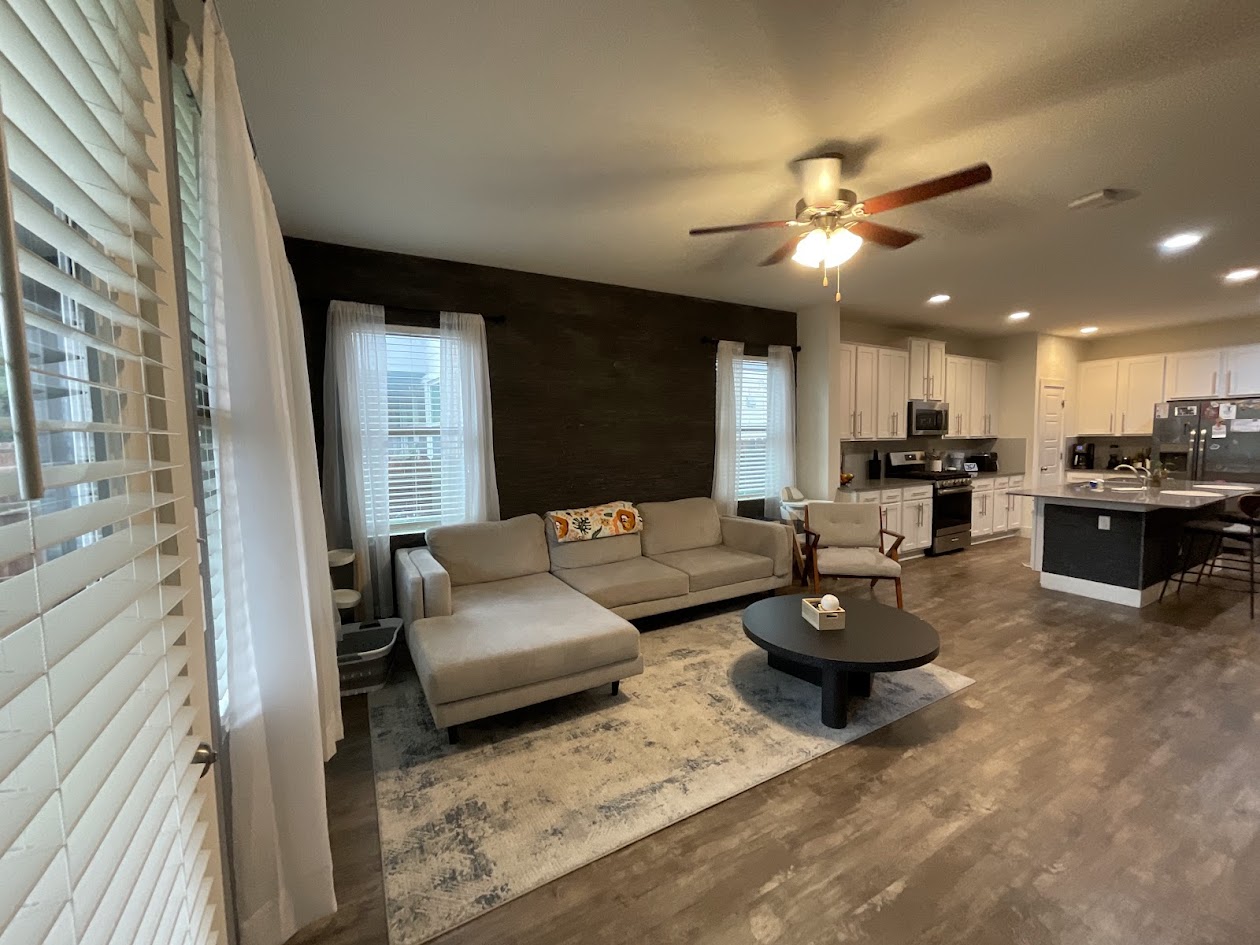 624 Golden Glory Road Leander, TX 78641 - Photo 14 of 39 Open concept living space featuring wood-finish flooring, recessed lighting, and a ceiling fan