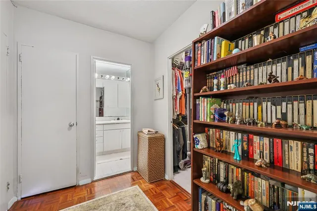 a view of a book shelf with a book shelf